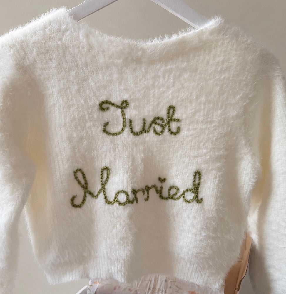 READY TO POST - Just Married Cardigan - Olive Green Embroidery - Size S