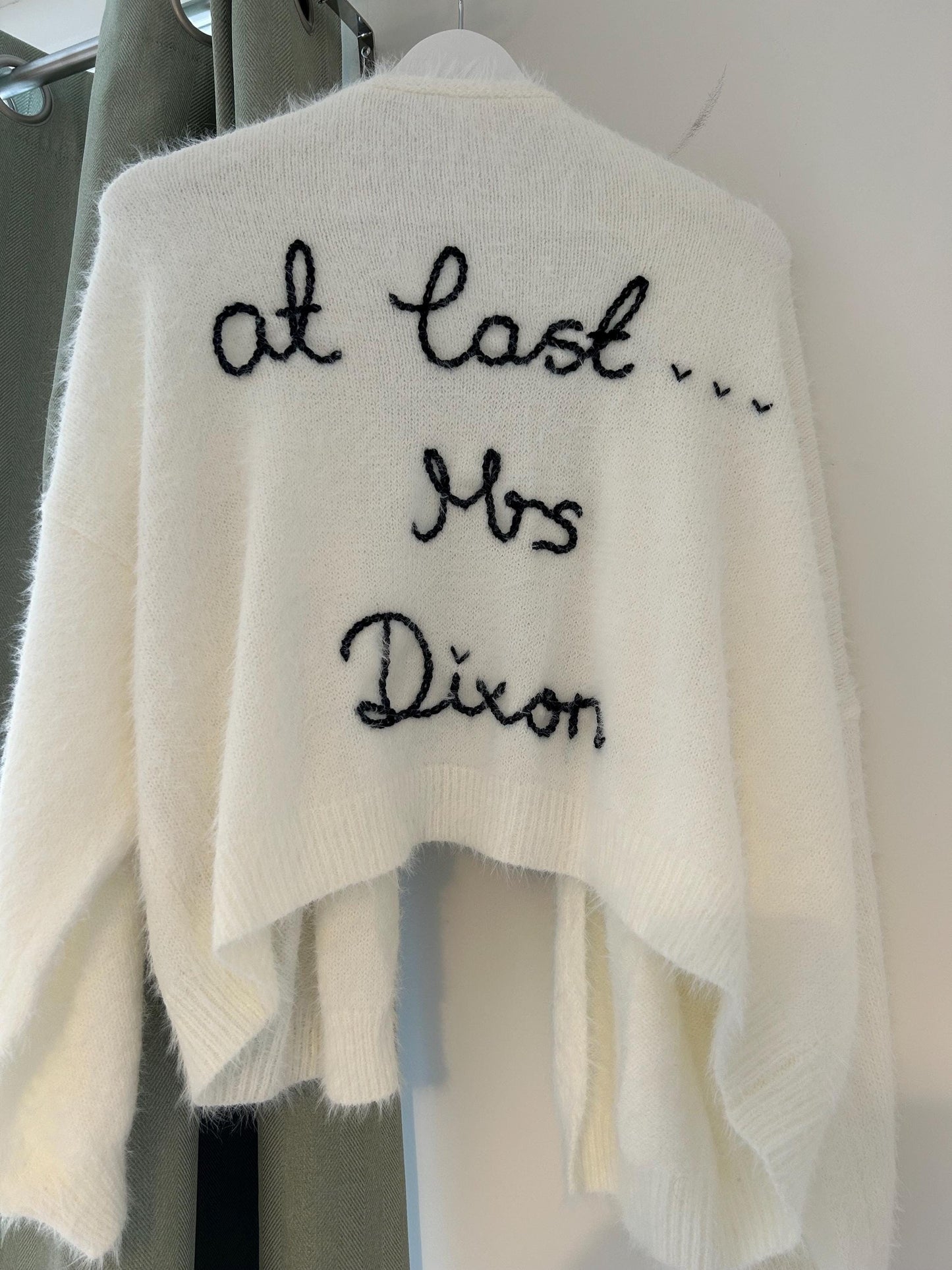 Hand Embroidered Fluffy "Just Married" Cardigan