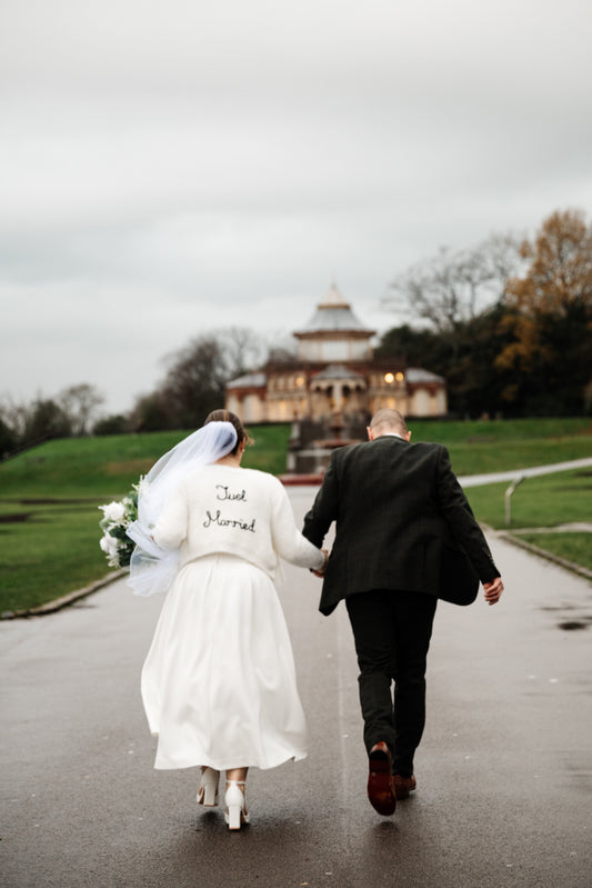 Hand Embroidered "Just Married" Cardigan
