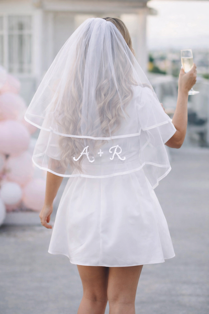 Personalised Initials Hen Party/Bridal Veil - Hand Embroidered