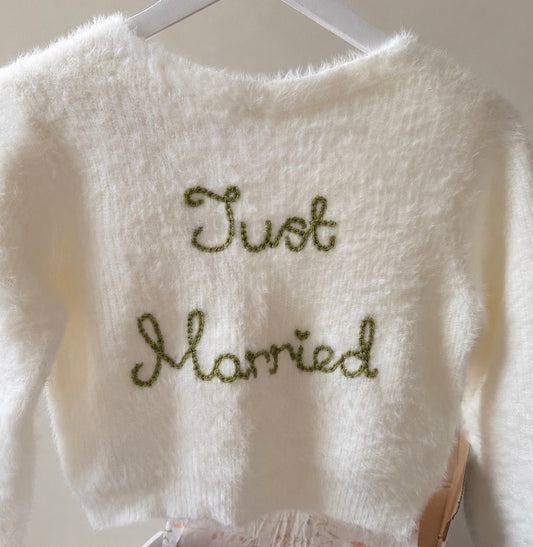 READY TO POST - Just Married Cardigan - Olive Green Embroidery - Size S