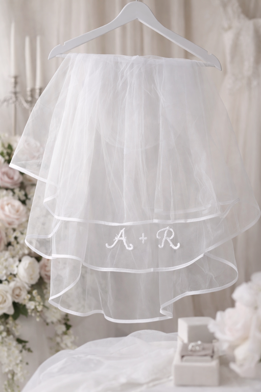 Personalised Initials Hen Party/Bridal Veil - Hand Embroidered