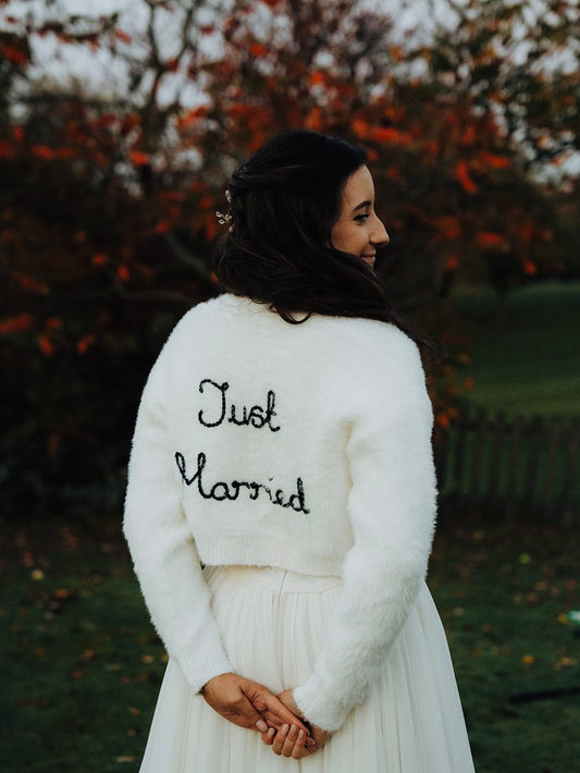 Hand Embroidered "Just Married" Cardigan
