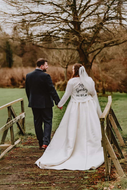 Hand Embroidered Non Fluffy Bride Cardigan - Theme Coloured Embroidery
