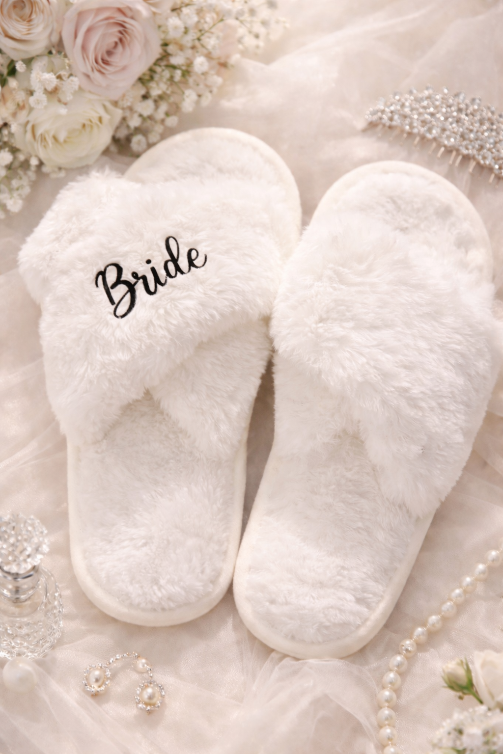 Personalised Bridal Party Fluffy Slippers
