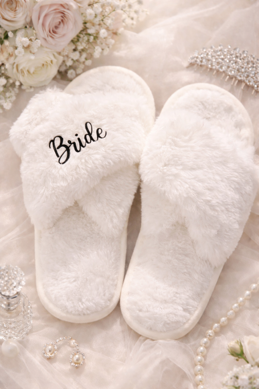 Personalised Bridal Party Fluffy Slippers