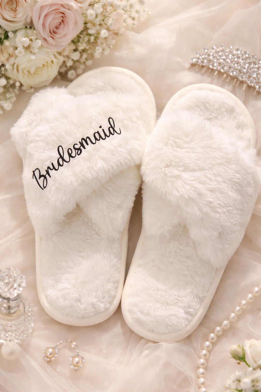 Personalised Bridal Party Fluffy Slippers