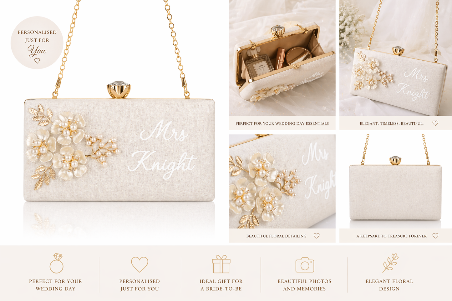 Personalised Bridal Clutch Handbag