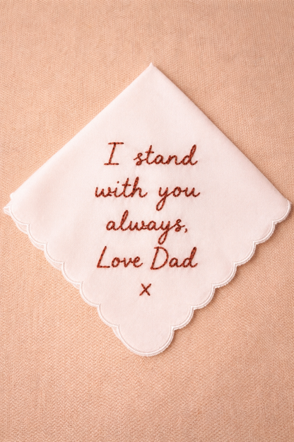 Personalised Hand Embroidered Wedding Handkerchief | Gift for Dad, Mum | Keepsake