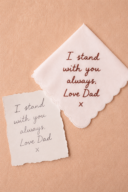 Personalised Hand Embroidered Wedding Handkerchief | Gift for Dad, Mum | Keepsake