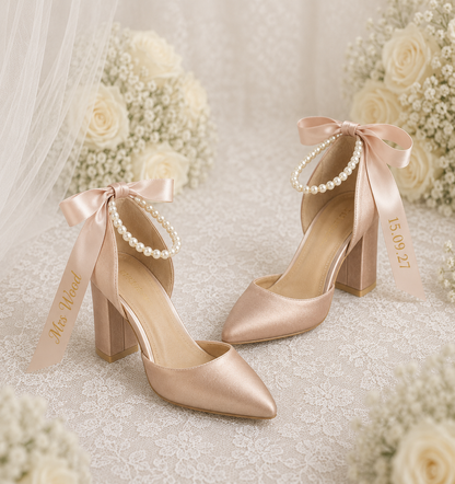 Personalised Bridal Ribbon Heels | 3.5in Heel | Rose Gold Wedding Shoes