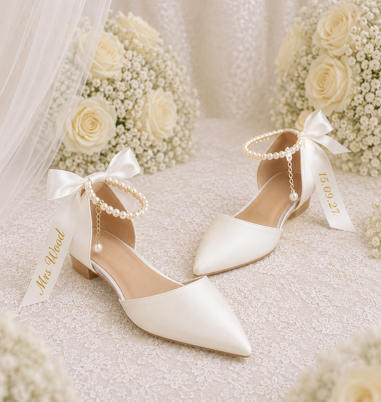 Personalised Bridal Ribbon Flat Shoes| Wedding Shoes