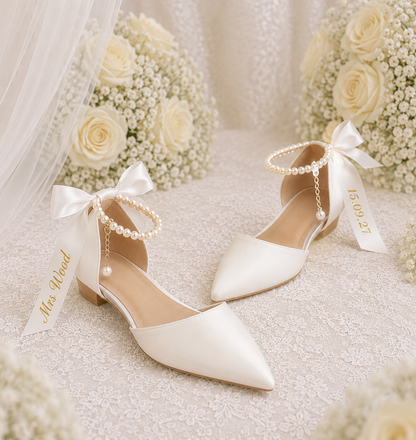 Personalised Bridal Ribbon Flat Shoes| Wedding Shoes