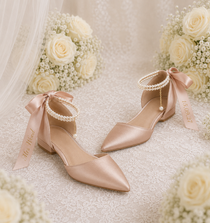 Personalised Bridal Ribbon Flat Shoes| Wedding Shoes