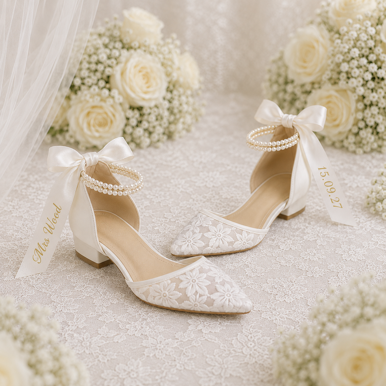 Personalised Bridal Ribbon Flat Shoes| Wedding Shoes