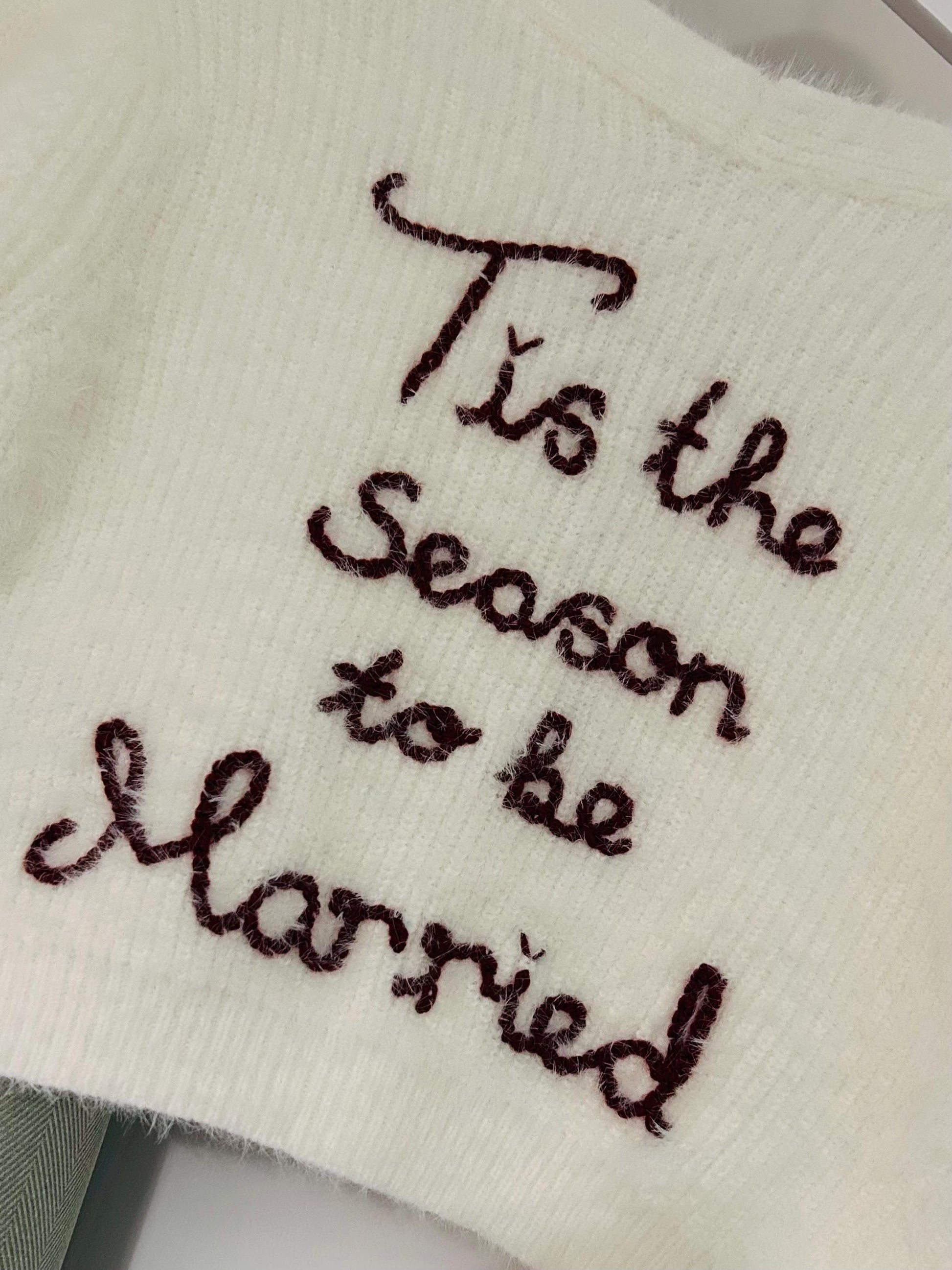 Festive ‘Tis the season to be Married’ Hand-Embroidered Christmas Cardigan | Bride Cardigan