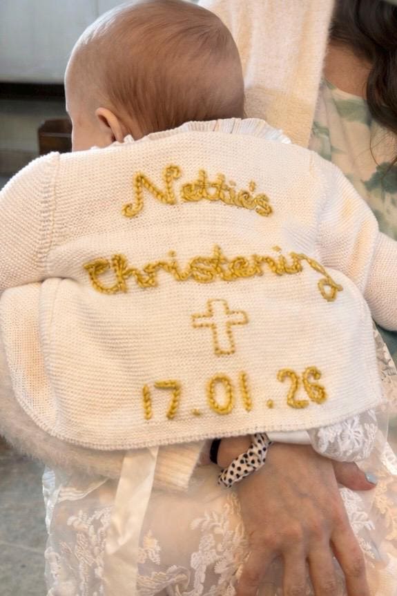 Hand-Embroidered Personalised Christening Cardigan