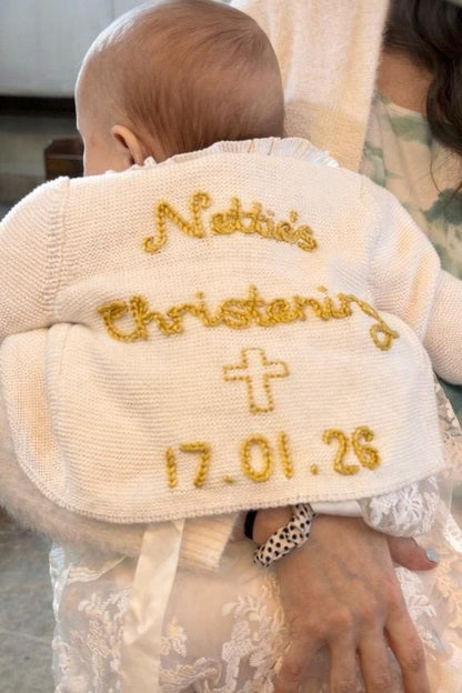 Hand-Embroidered Personalised Christening Cardigan