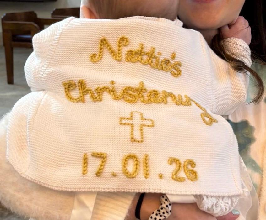 Hand-Embroidered Personalised Christening Cardigan