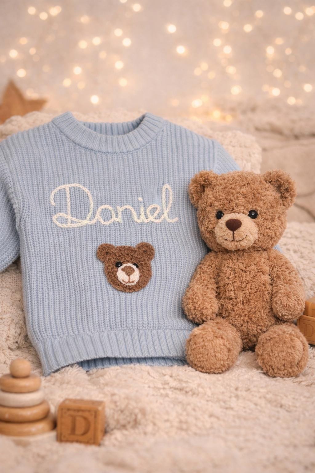 Hand-Embroidered Personalised Teddy Bear Jumper