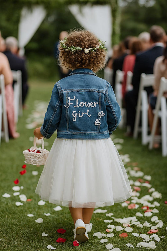 Hand Embroidered "Flower Girl" Denim Jacket