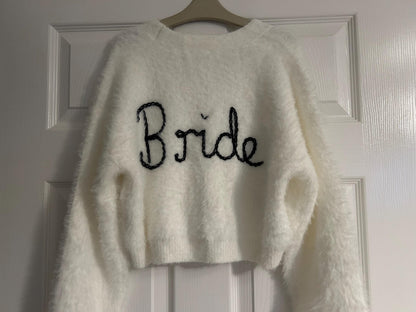 Hand Embroidered Fluffy Bridal Just Married "F*cking Finally" Cardigan