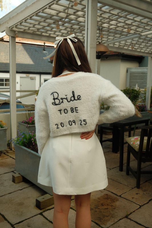 Hand Embroidered Fluffy "Bride to Be" Cardigan
