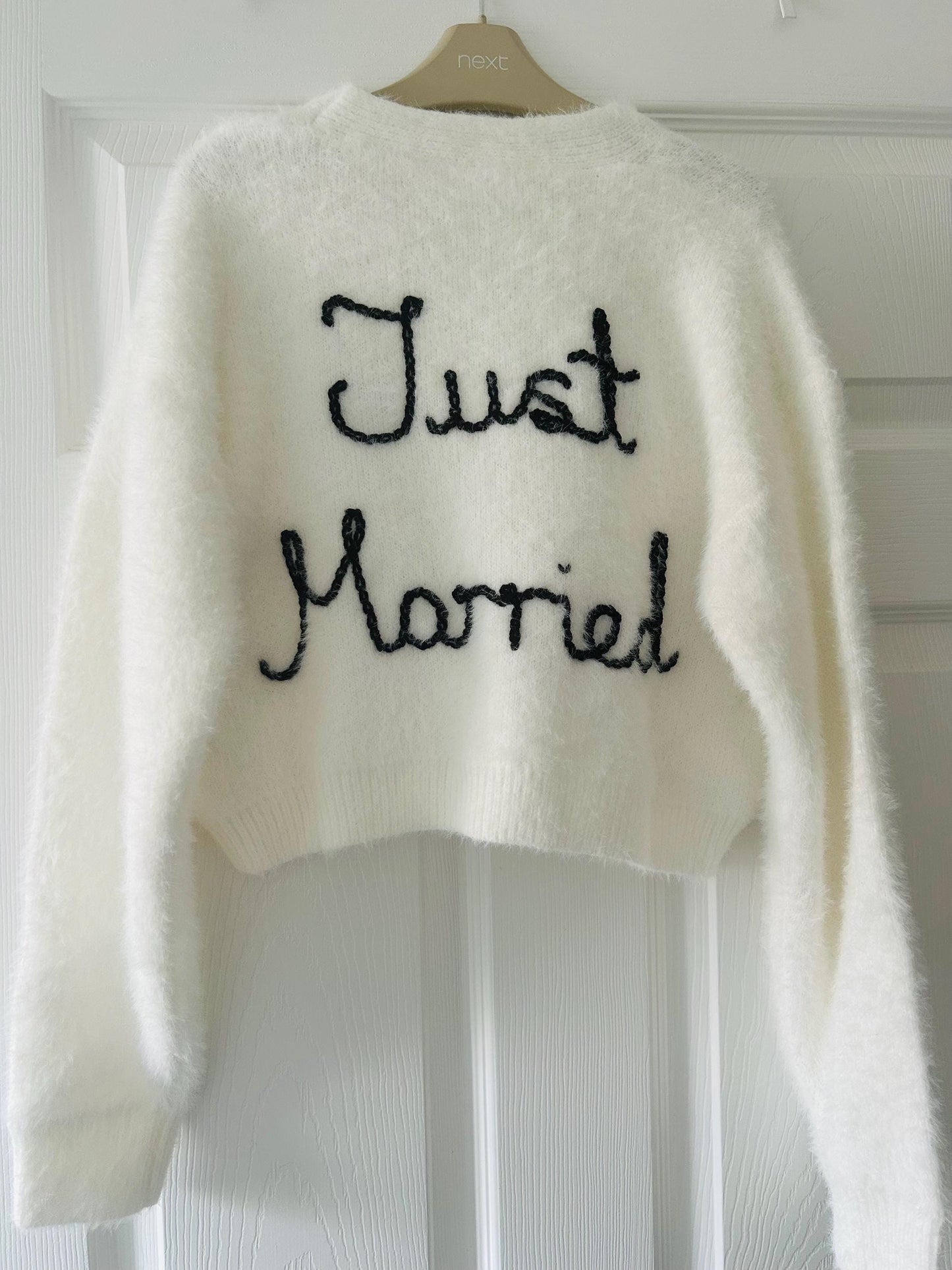 Hand Embroidered Fluffy "Just Married" Cardigan