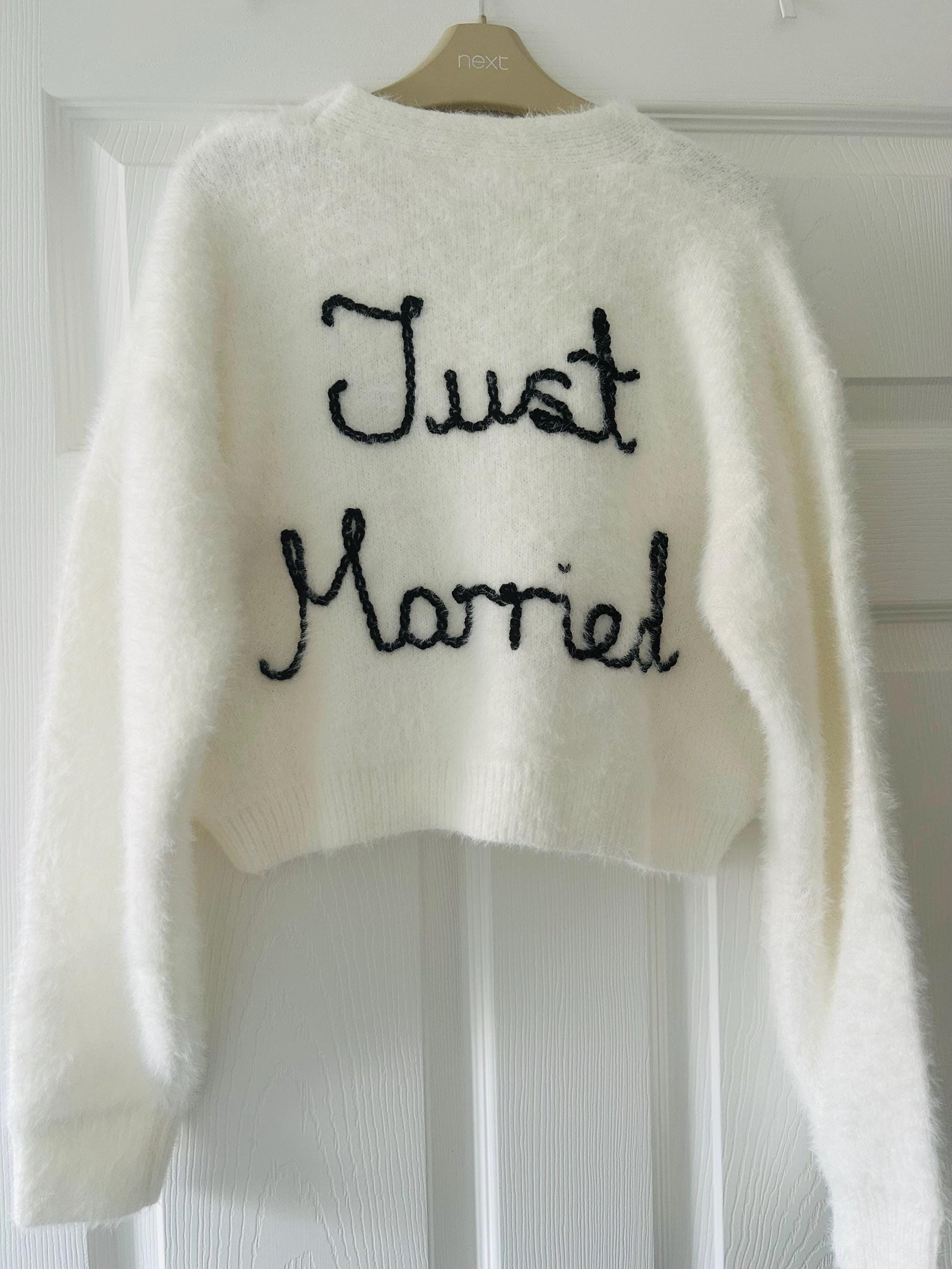 Hand Embroidered Fluffy "Just Married" Cardigan