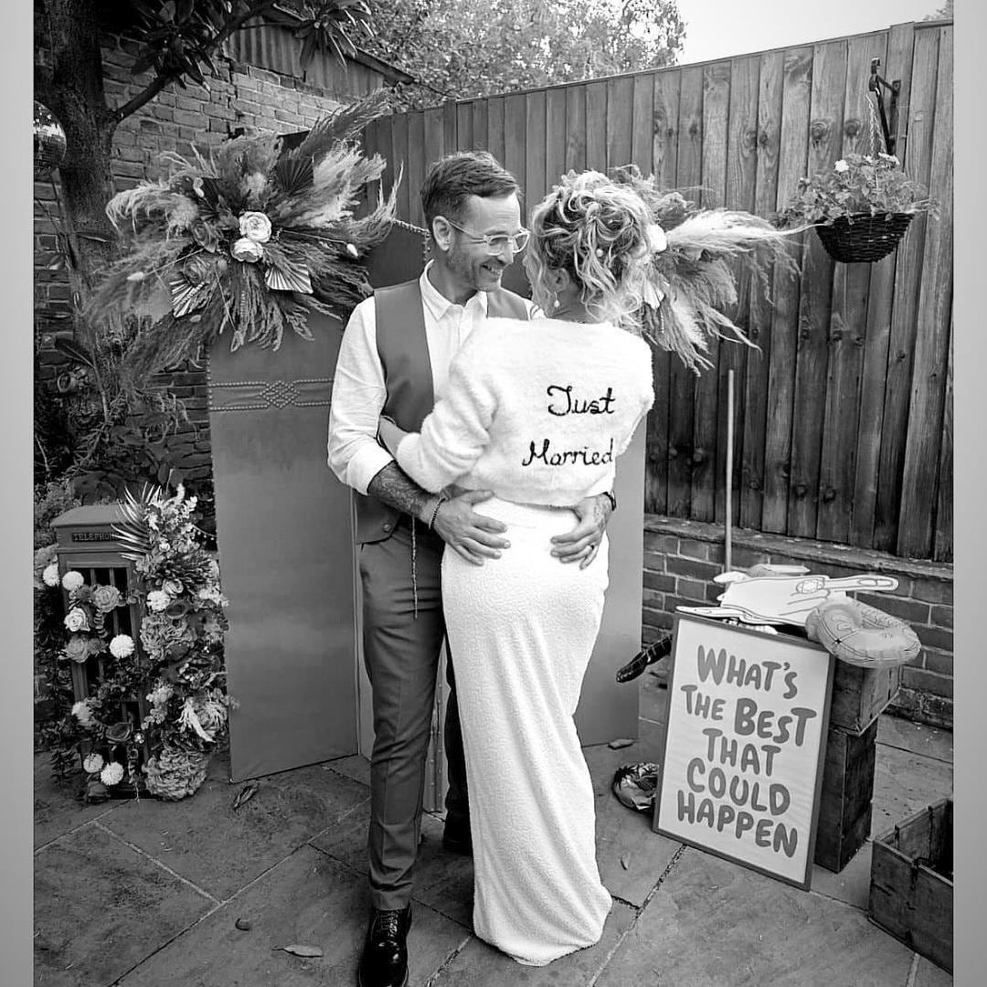 Hand Embroidered Fluffy "Just Married" Cardigan