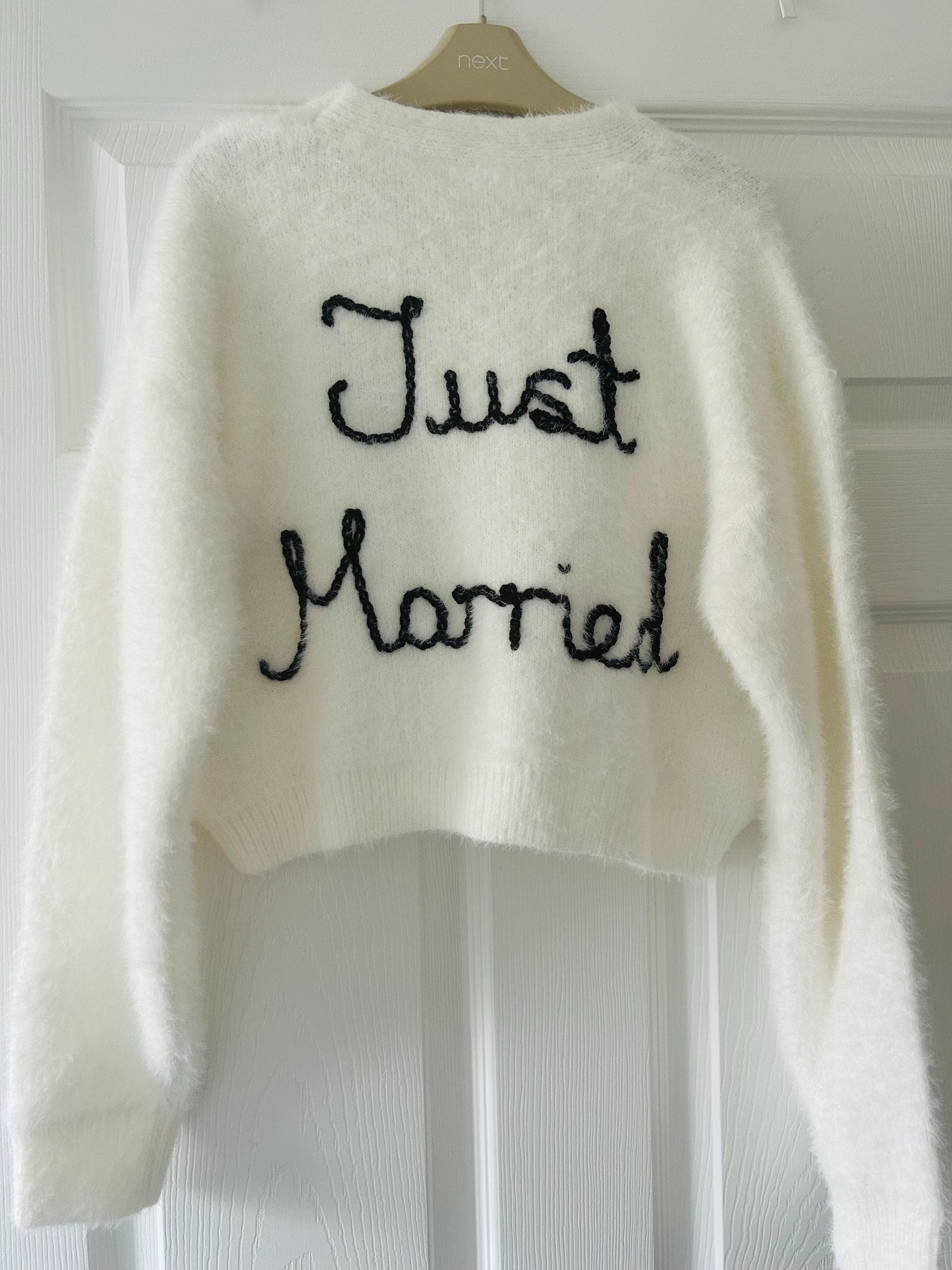 Hand Embroidered Fluffy "Just Married" Cardigan