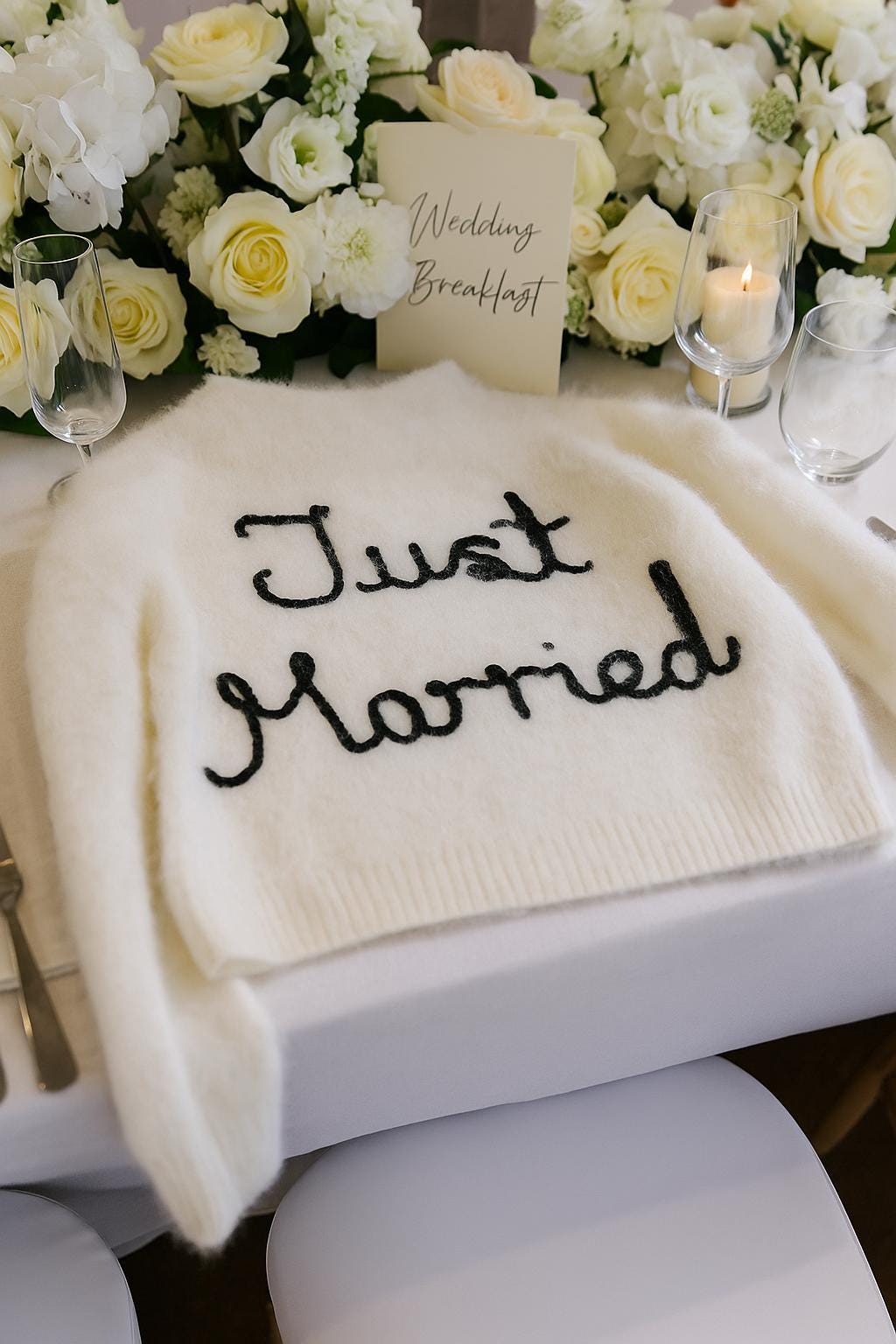 Hand Embroidered Fluffy "Just Married" Cardigan