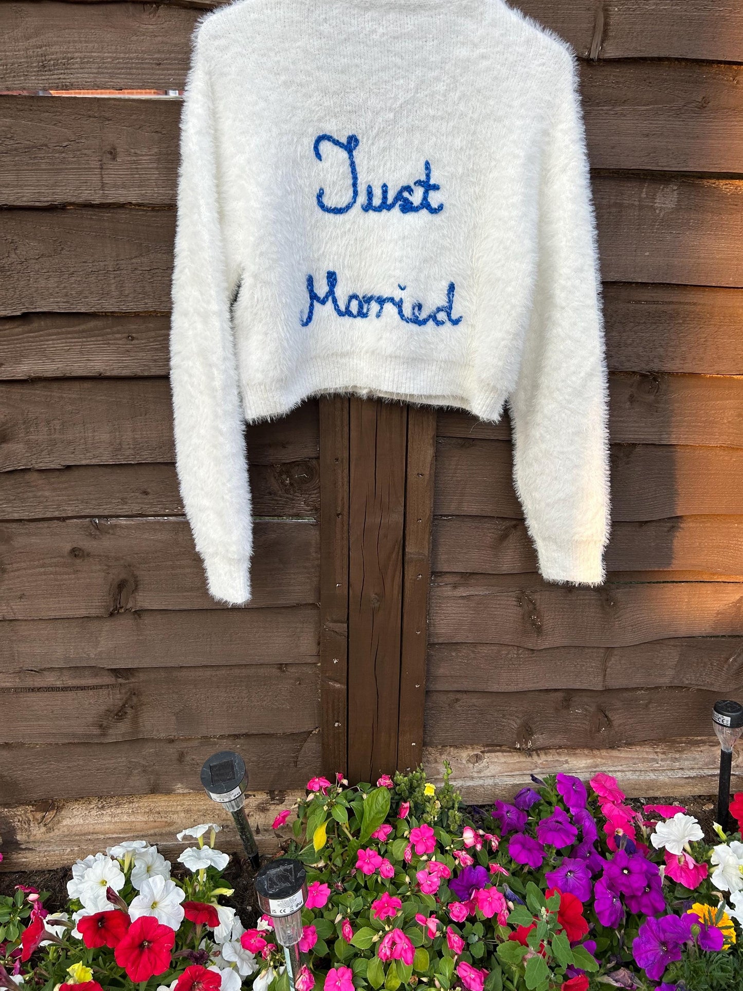 Hand Embroidered Fluffy "Just Married" Cardigan