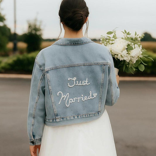 Hand Embroidered Just Married Denim Jacket