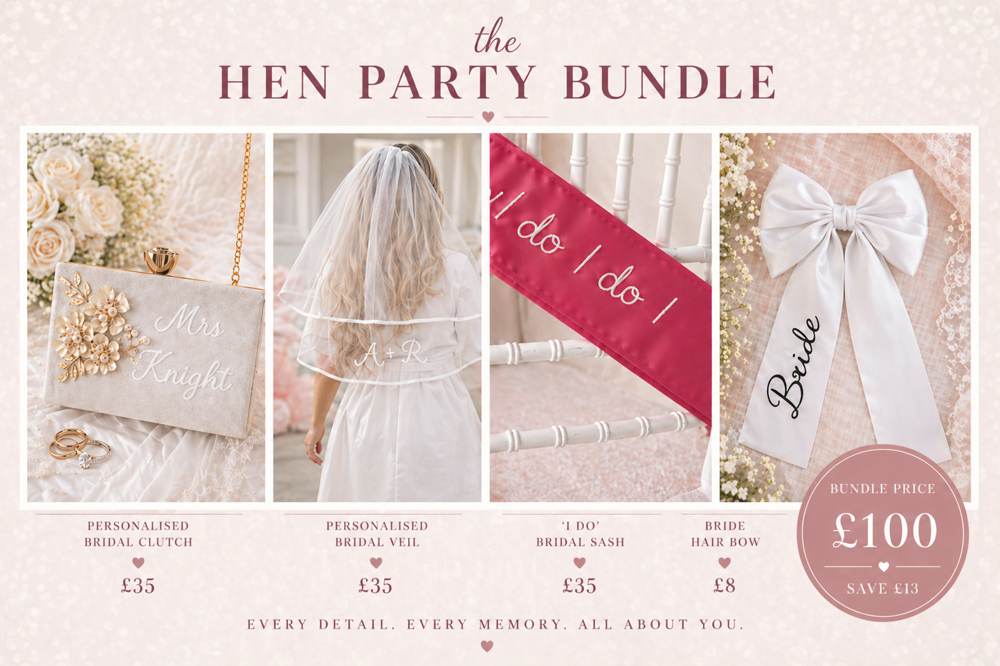 Promotional image of a hen party bundle with products and pricing.