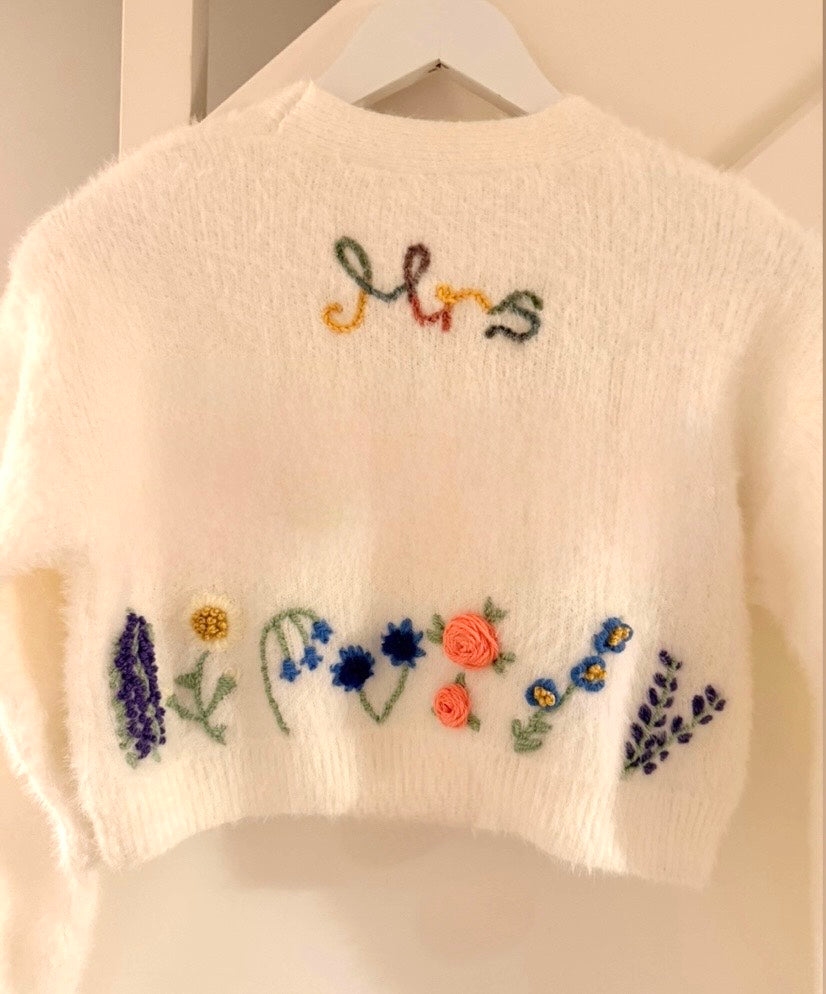 Personalised Hand Embroidered Bride Cardigan - Theme Coloured Embroidery
