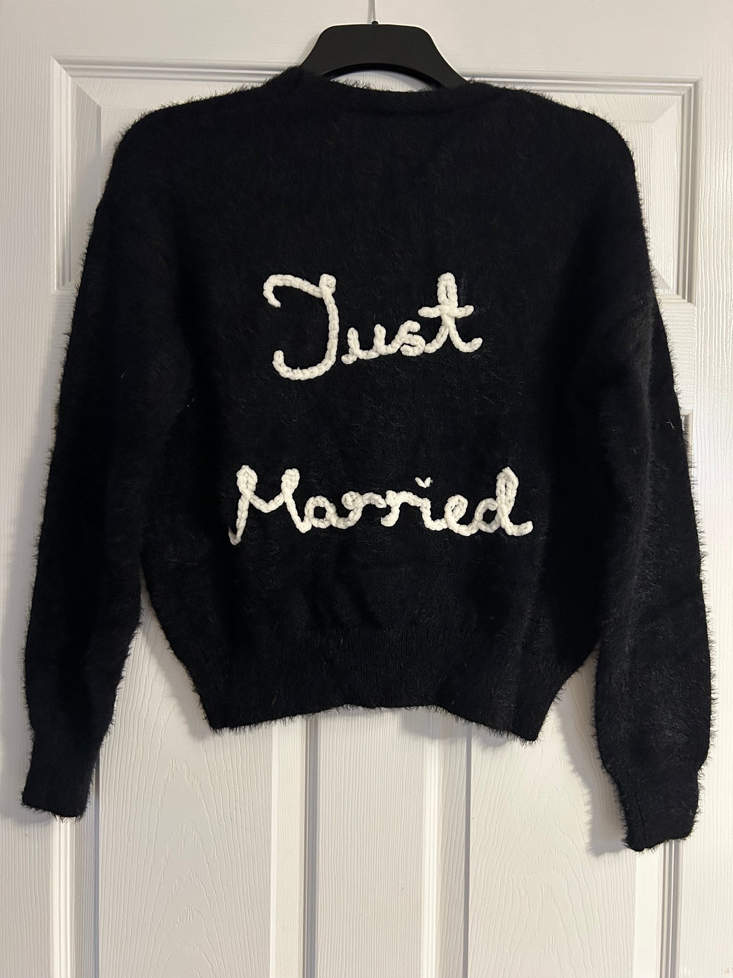 Black Hand-Embroidered Just Married Bridal Cardigan