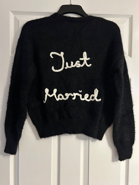Black Hand-Embroidered Just Married Bridal Cardigan