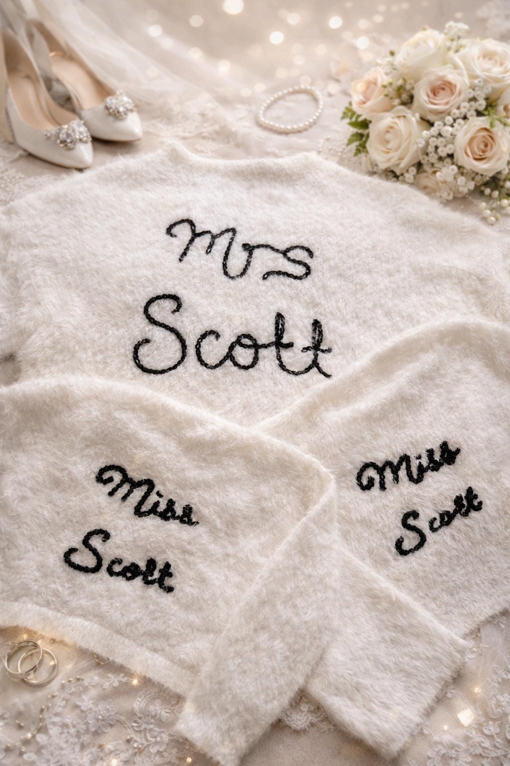 Matching Children’s Fluffy Bridal Cardigans | Hand Embroidered Name | Personalised Flower Girl Knitwear