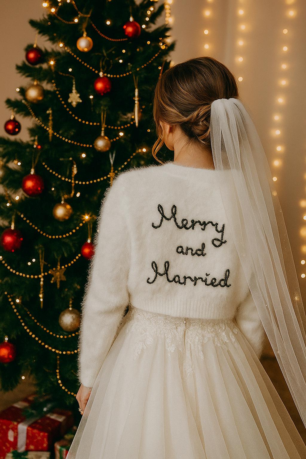 Merry and Married Hand-Embroidered Christmas Cardigan | Bride Cardigan