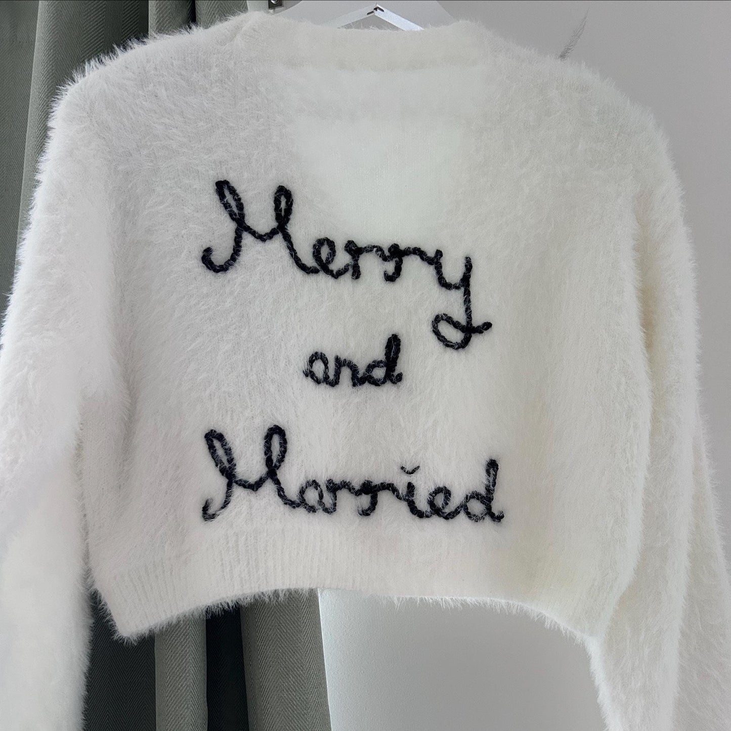 Merry and Married Hand-Embroidered Christmas Cardigan | Bride Cardigan