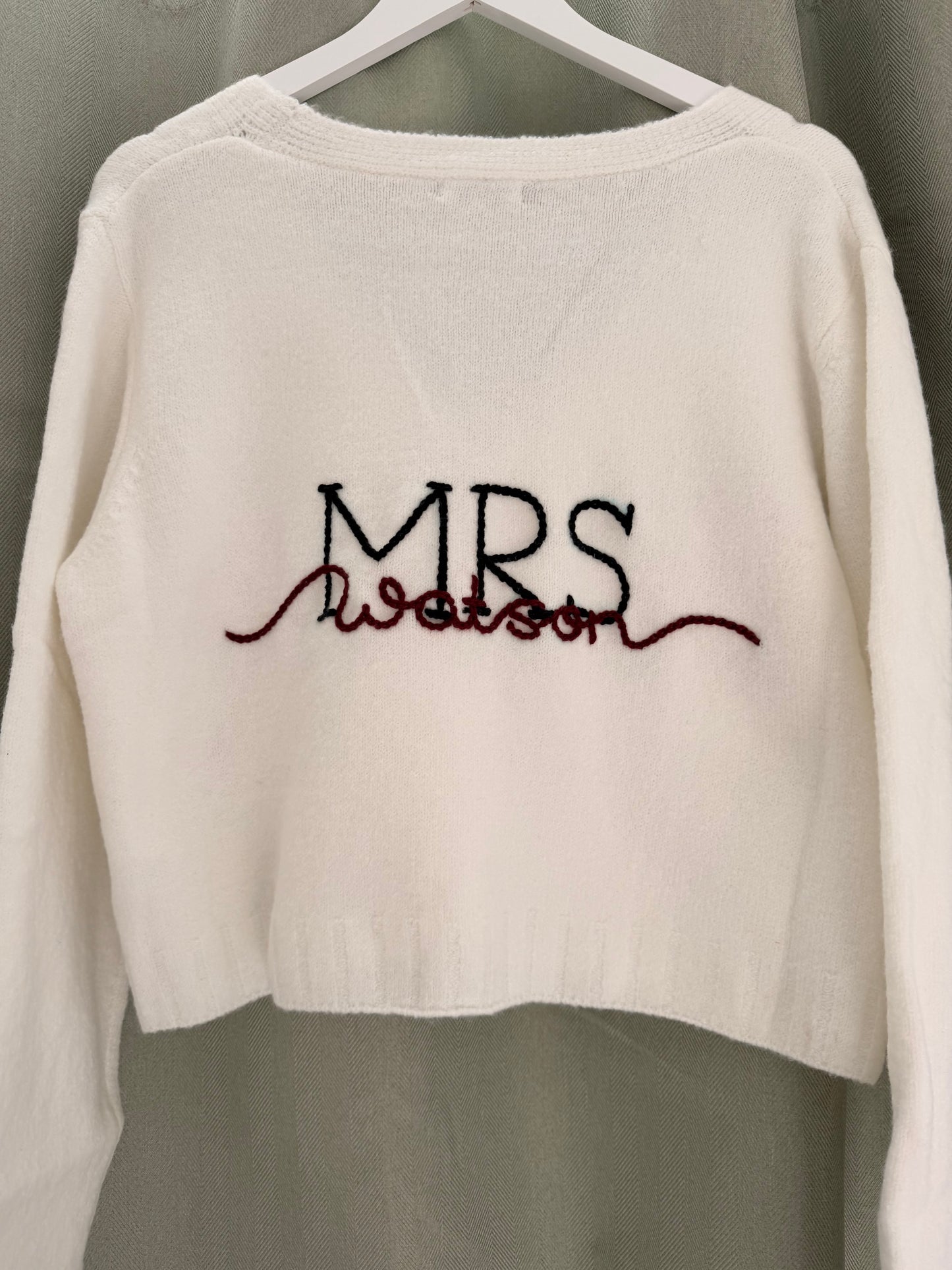 Personalised 'Mrs' Just Married Cardigan - Overlapping Script