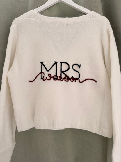 Personalised 'Mrs' Just Married Cardigan - Overlapping Script