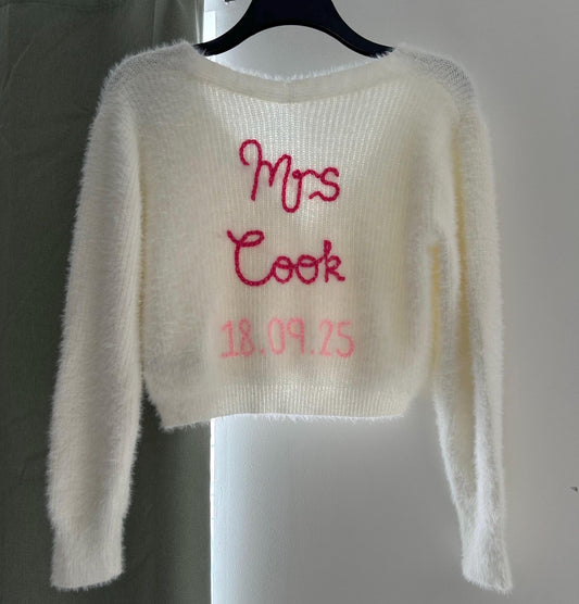 Personalised Hand Embroidered Bride Cardigan - Theme Coloured Embroidery