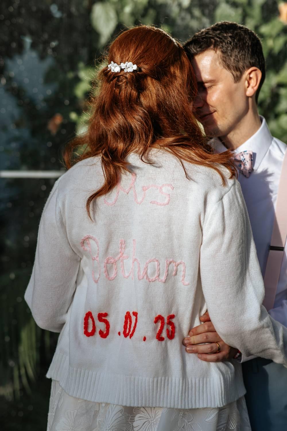 Personalised Hand Embroidered Bride Cardigan - Theme Coloured Embroidery