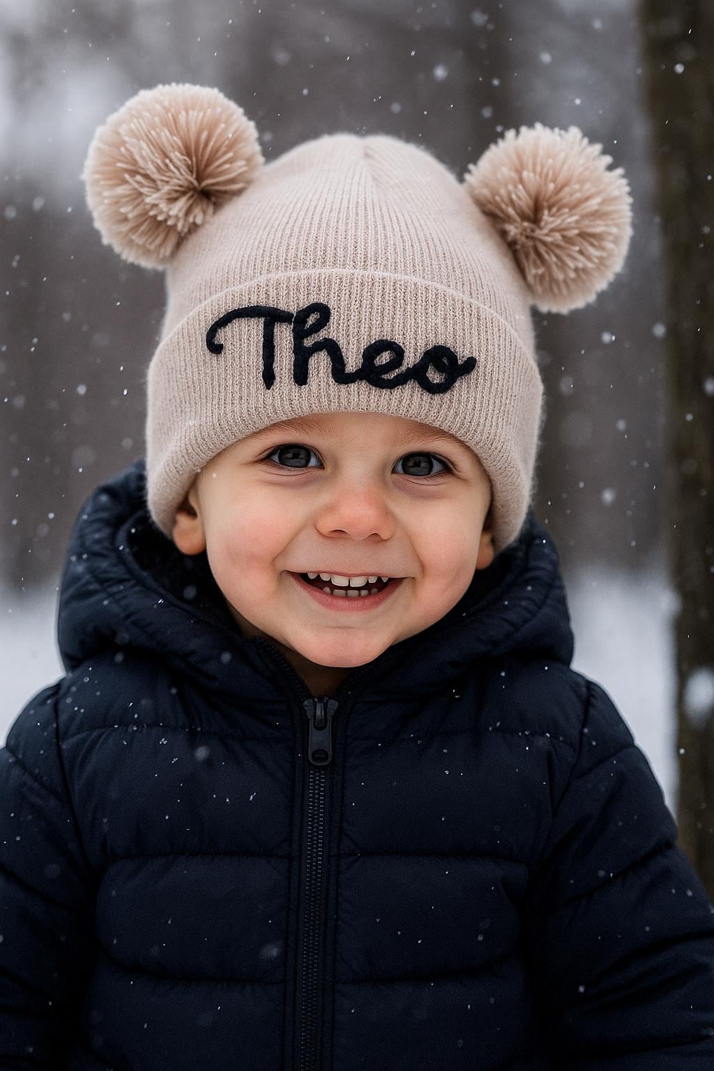 Personalised Hand Embroidered Winter Hat | Bobble Hat | Beanie | 0-3 Years
