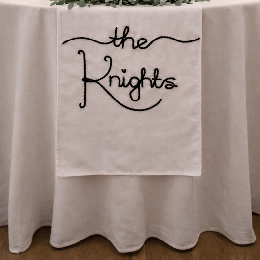 Hand-Embroidered Personalised Wedding Top Table Runner Keepsake