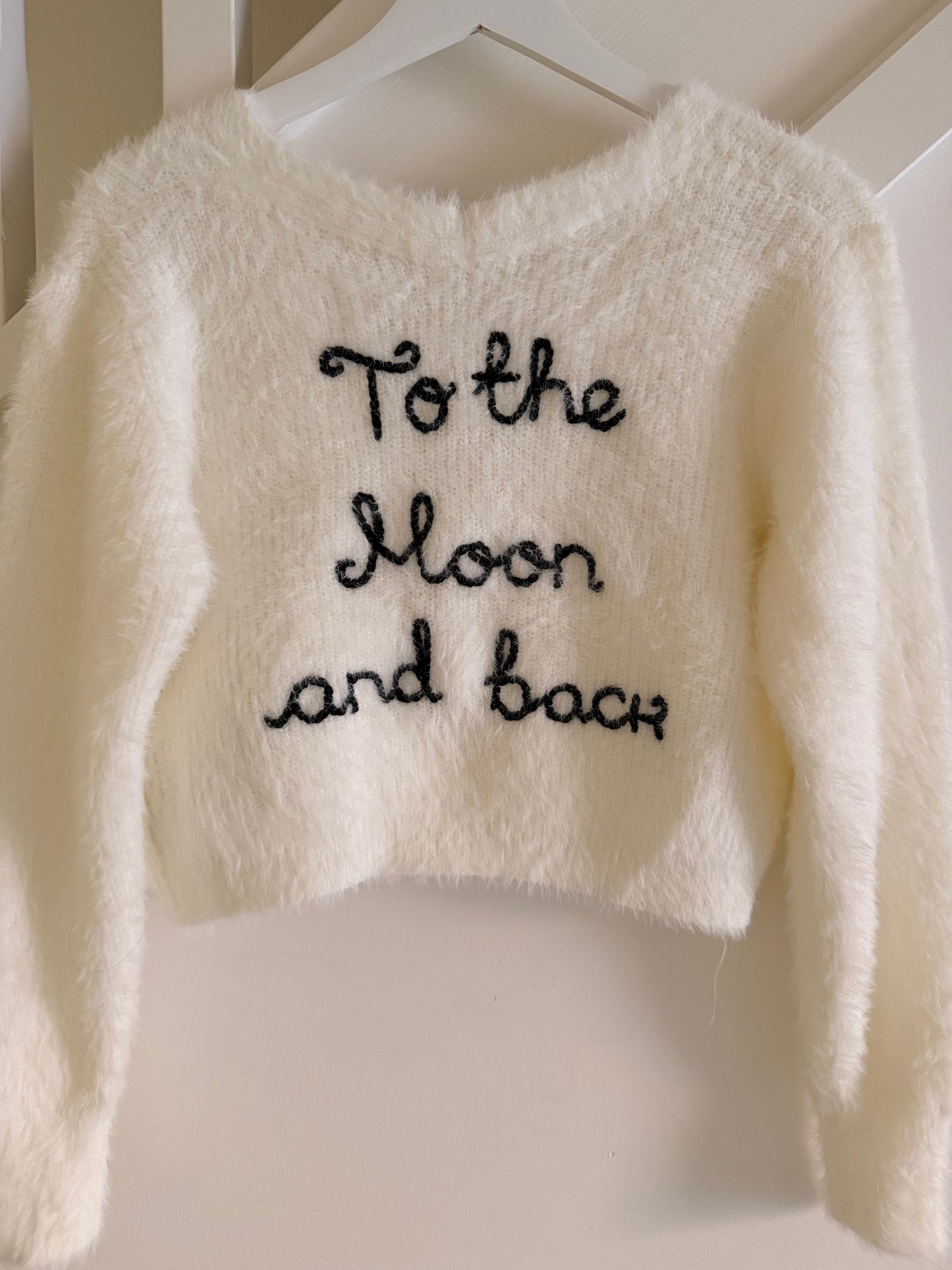 READY TO POST - Hand-Embroidered 'To the moon and back' Cardigan - Size XL (UK16)