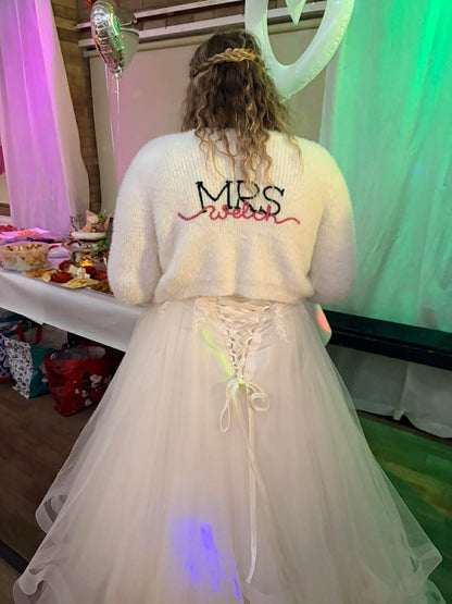 Personalised 'Mrs' Just Married Cardigan - Overlapping Script