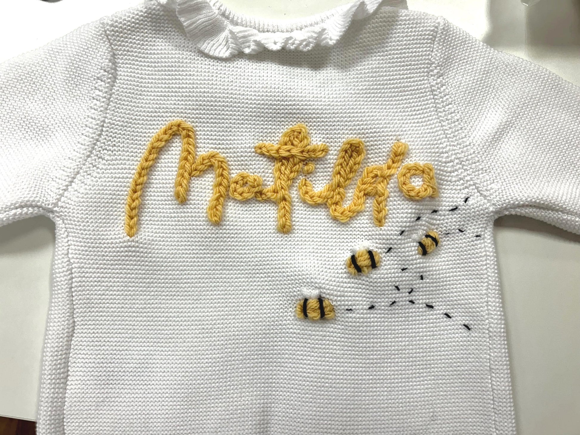 Hand Embroidered Personalised Bumble Bee Cardigan